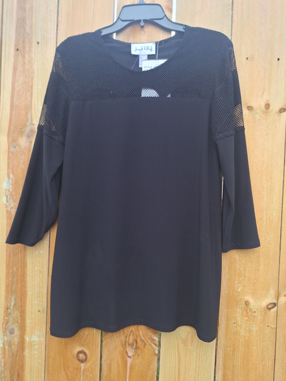 Joseph Ribkoff Black Mesh-Yoke Tunic Top Size 8 NWT